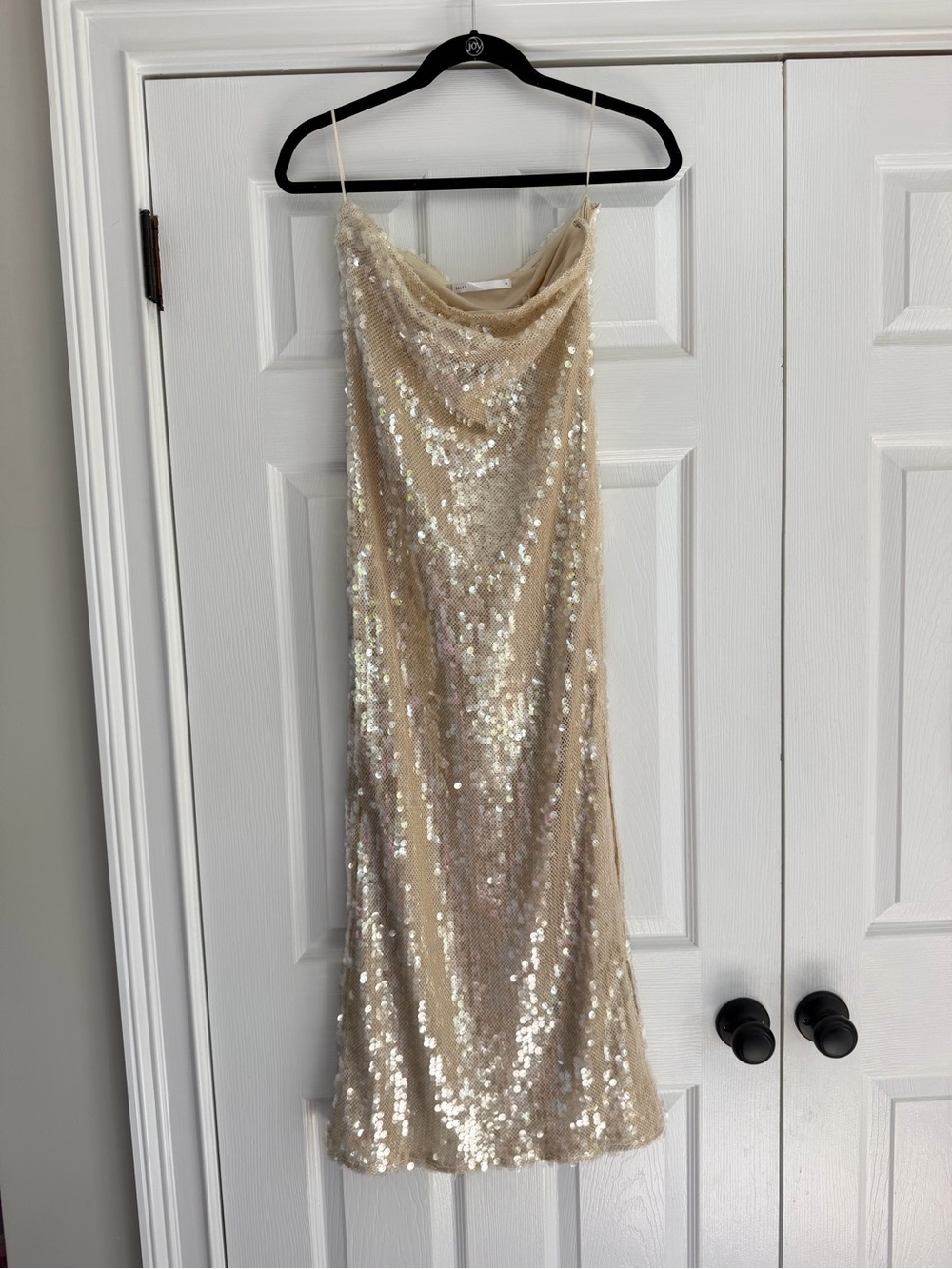 Sequin Cowl Neck Slip Dress in Champagne